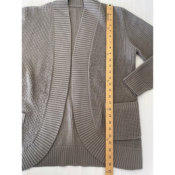 Gray Knit Open No Buttons Cardigan Sweater Long Pockets - Size Women's Large - Picture 2 of 6